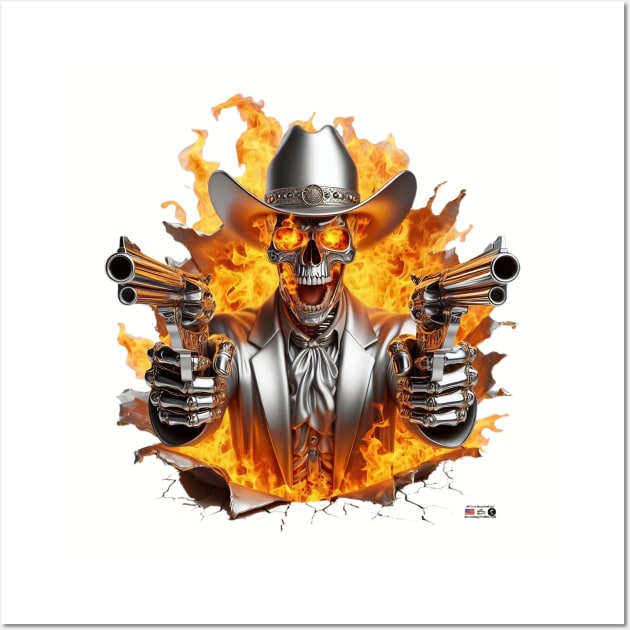 Flaming Skull Shooting Cowboy by focusln Wall Art by Darn Doggie Club by focusln